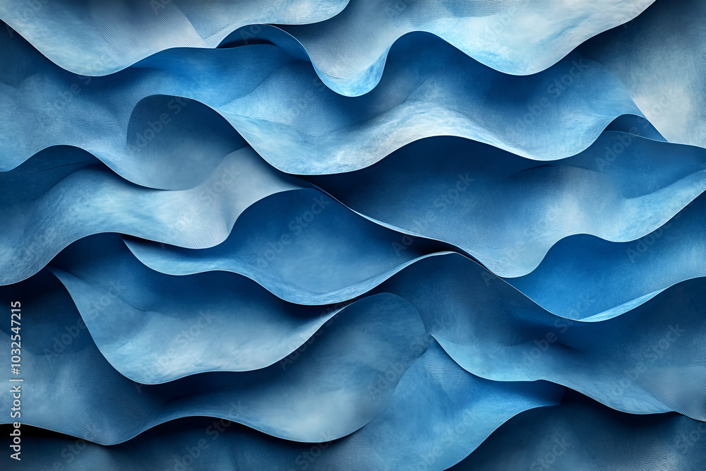 Obraz premium A close-up of textured, undulating blue waves, creating a serene and dynamic visual effect reminiscent of water or fabric.