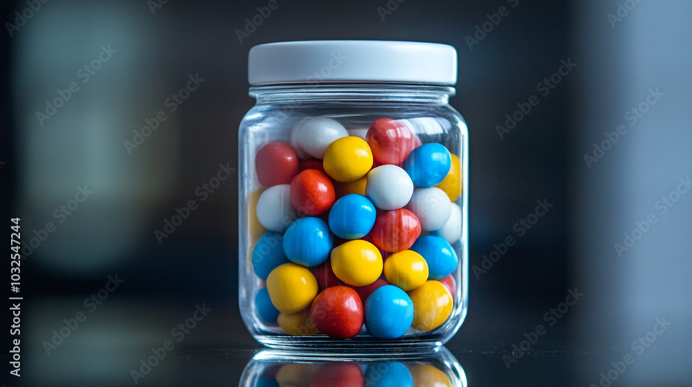 Colorful Candy in Glass Jar Sweet Treats Dessert Confectionery Snack Food Colorful Candy in Glass Jar Sweet Treats Dessert Confectionery Snack Food