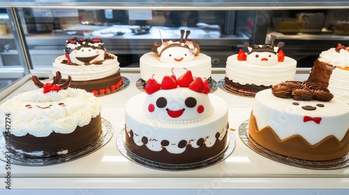 A display of cakes with faces on them