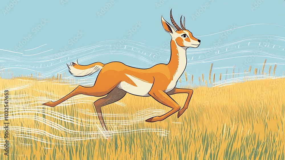 A graceful gazelle leaps through a field of tall grass, with the wind whipping through its fur. A graceful gazelle leaps through a field of tall grass, with the wind whipping through its fur.