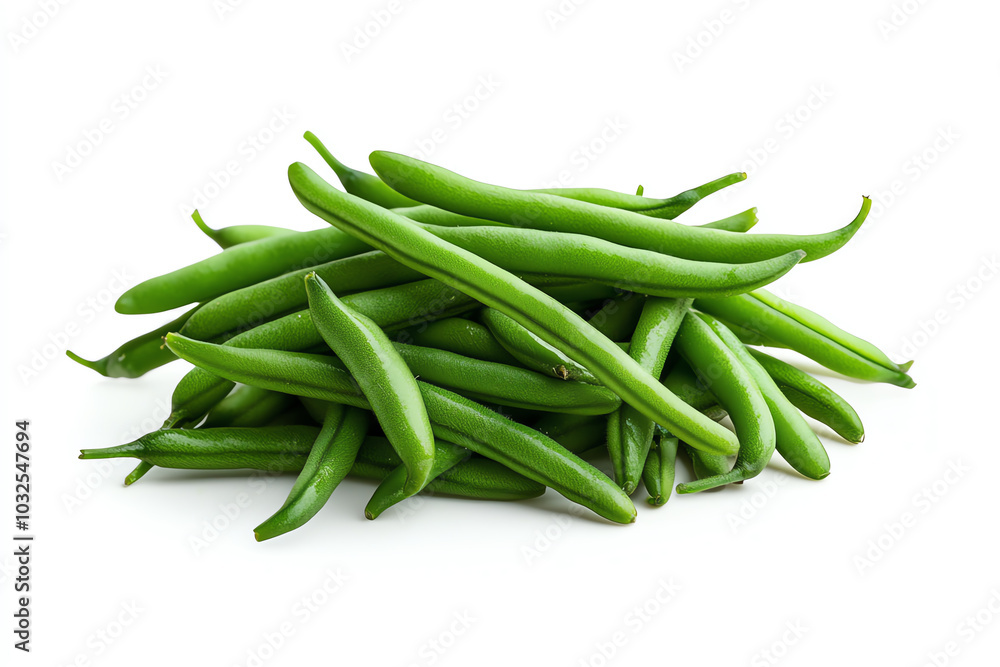 Fresh green beans, white isolated background Fresh green beans, white isolated background