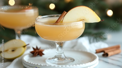 Refreshing apple cocktail served in a vintage glass with cinnamon at a cozy g...