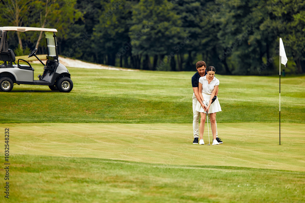 Obraz premium Enjoy a Romantic Golfing Experience Together on a Bright and Sunny Day in Nature