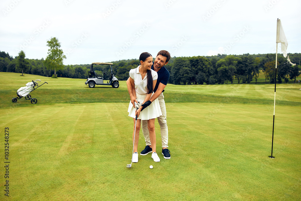 Obraz premium Enjoy a Romantic Golfing Experience Together on a Bright and Sunny Day in Nature