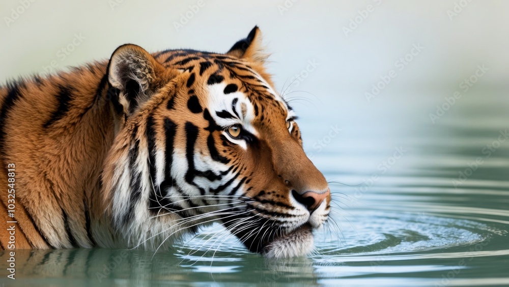 A tight shot of a tiger's head overhanging a body of water. A tight shot of a tiger's head overhanging a body of water.