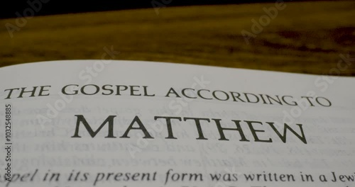Holy Bible The Gospel According To Matthew Macro Text Tilt Down