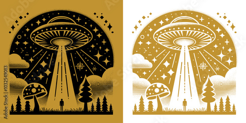 a man catch by ufo in the forest design