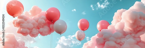 Colorful balloons float in the sky during a serene sunset near distant clouds