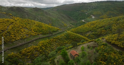 Aerial View of Blooming Hills and Passadiços do Mondego Trails, Portugal | Nature in 4K