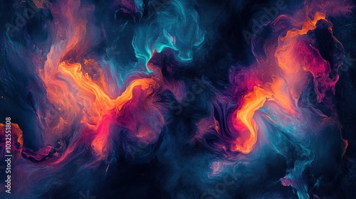 Abstract fluid art with neon colors swirling together, creating a dynamic and futuristic visual effect.