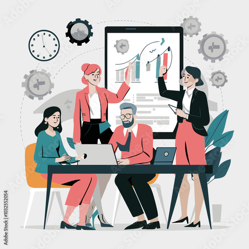 Financial Analysts Conducting Financial Planning, Vector Illustration