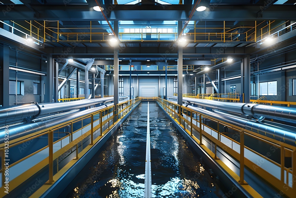 Obraz premium Modern Industrial Water Treatment Facility with Advanced Infrastructure