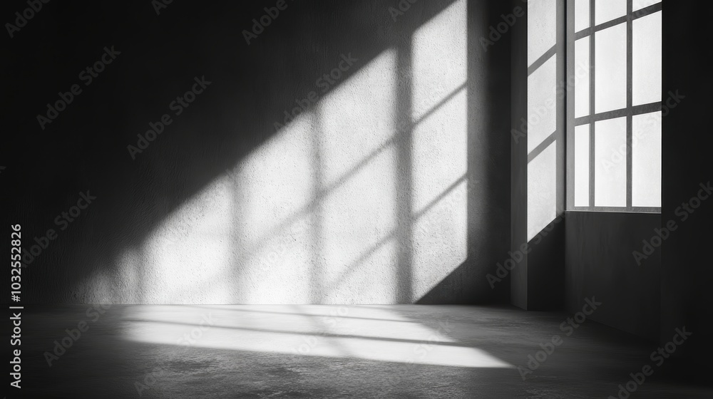 abstract. minimalistic background for product presentation. walls in large empty room greyish white. can full of sunlight. Loft wall or minimalist wall. Shadow, light from windows to plaster wall. abstract. minimalistic background for product presentation. walls in large empty room greyish white. can full of sunlight. Loft wall or minimalist wall. Shadow, light from windows to plaster wall.