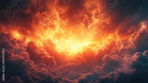 Dramatic depiction of a powerful explosion above dark cloud