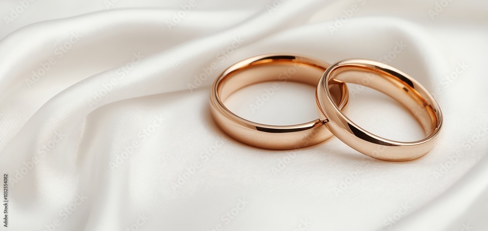 Elegant wedding rings resting on soft satin fabric, symbolizing love and commitment. Elegant wedding rings resting on soft satin fabric, symbolizing love and commitment.