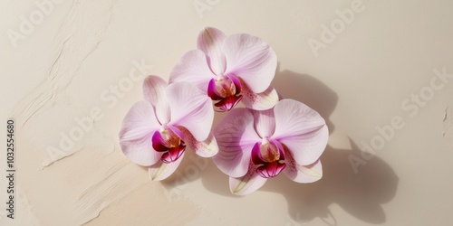 Delicate Pink Watercolor Orchids Floating on Soft Beige Background. photo