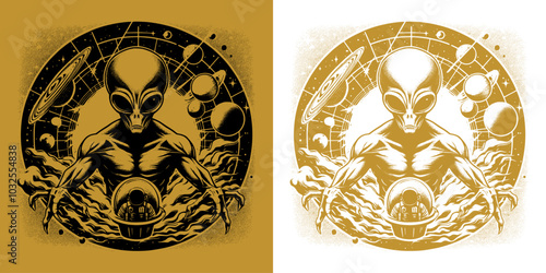 a scary alien catch a planet design