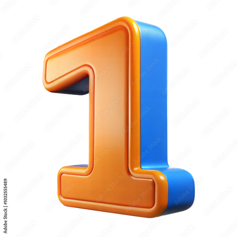 3D Orange and Blue Number One with Metallic Finish on a Transparent Background 3D Orange and Blue Number One with Metallic Finish on a Transparent Background