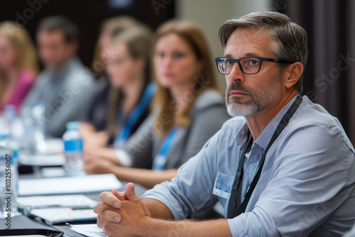 Engaging discussions on best practices during workshops at a conference photo