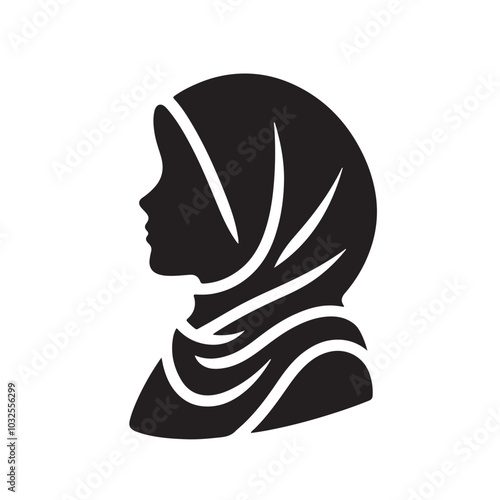Black and White Silhouette of Woman in Hijab , vector art.eps