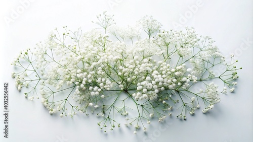 "Gypsophila Foliage Frame: A Creative Floral Layout on White Background with Space for Text"