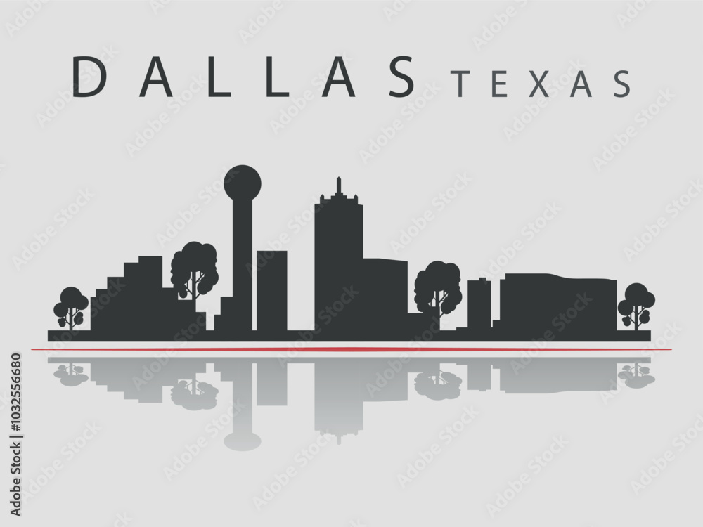 Naklejka premium Black silhouette of Dallas city skyline. Silhouettes of buildings. Vector on a gray background