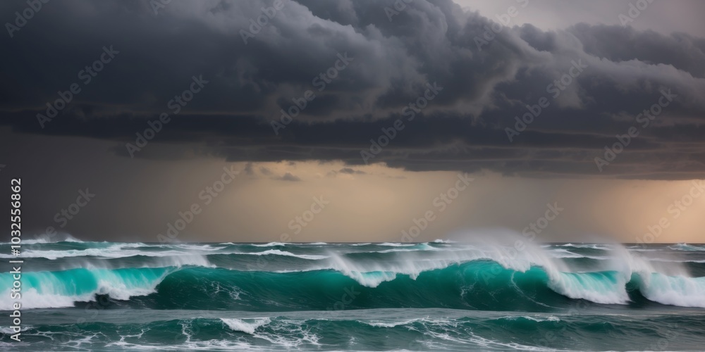 Fototapeta premium Dramatic Seascape with Dark Stormy Skies and Waves.