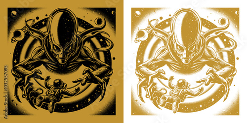 astronaut catch by scary alien design