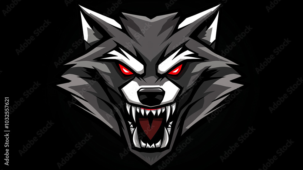 Aggressive Wolf Mascot Illustration Red Eyes Sharp Teeth Dark Background Aggressive Wolf Mascot Illustration Red Eyes Sharp Teeth Dark Background