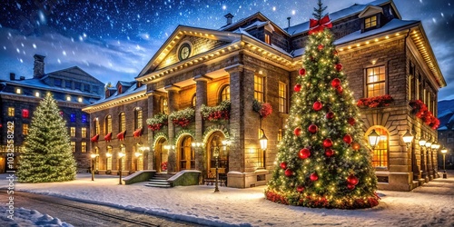 "Magical Winter: Christmas Architecture with Lights and Decorations"