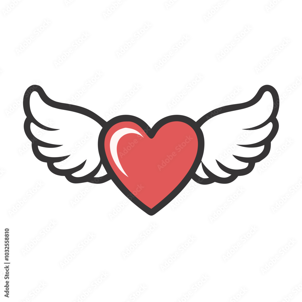 Heart with wings illustration for Valentine’s Day, symbol of love Heart with wings illustration for Valentine’s Day, symbol of love