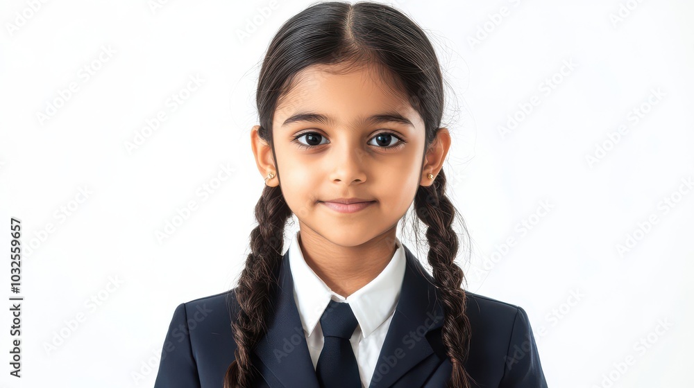 Young Girl in School Uniform with Braids Young Girl in School Uniform with Braids