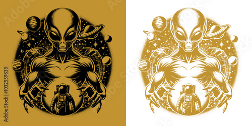 a scary alien with astronaut retro design