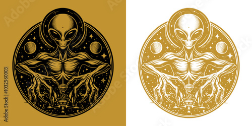 astronaut and alien retro design