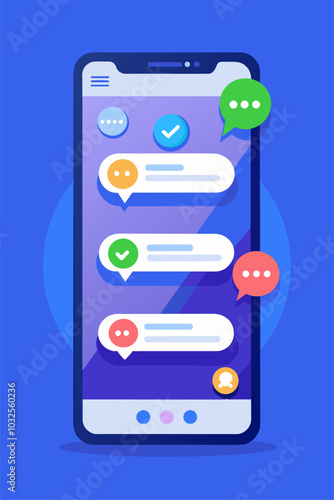 Phone messaging concept with speech bubbles on the screen. Mobile phone texting dialogue