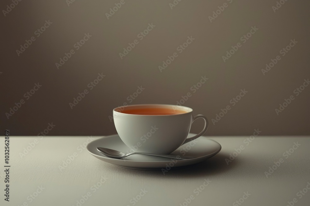 A Cup of Tea with a Spoon on a Saucer A Cup of Tea with a Spoon on a Saucer