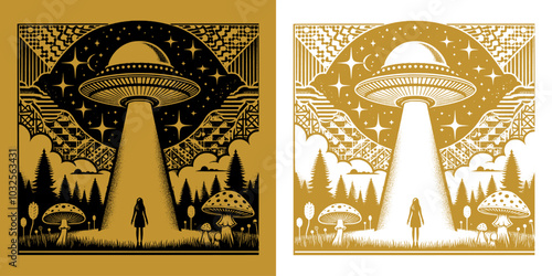 extraterrestrial beings and ufo vintage design