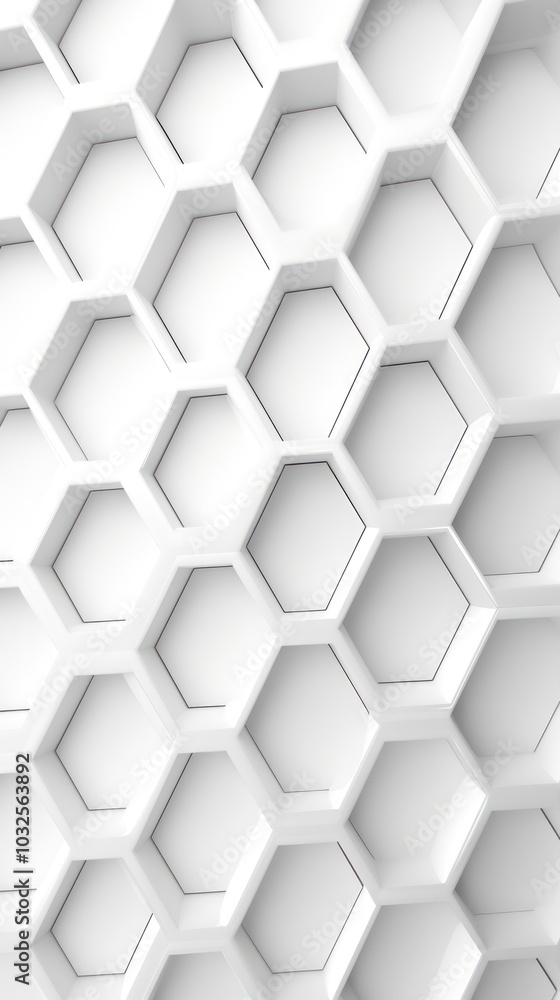 Fototapeta premium White hexagon background. Honeycomb pattern. Close-up a surface made up of hexagonal shapes. Aesthetic, geometric, futuristic and modern design
