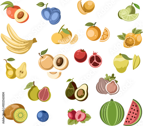 Colorful Fruit Set Variety Illustration