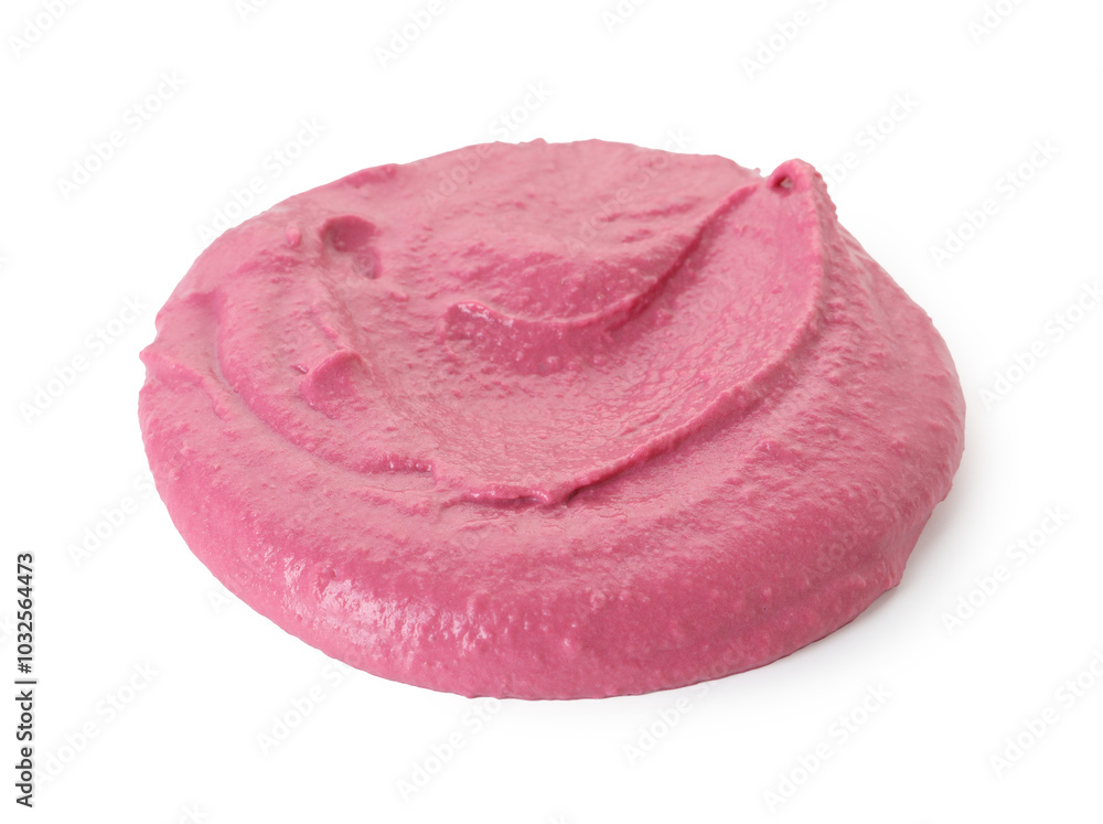 Sample of tasty beetroot hummus isolated on white Sample of tasty beetroot hummus isolated on white