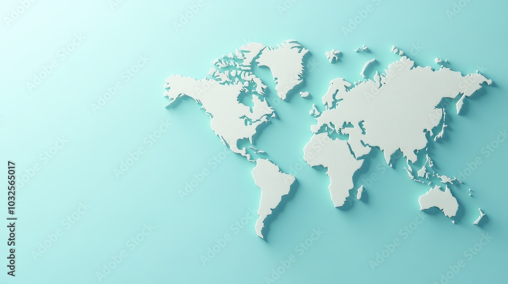 Fototapeta premium 3D World Map on Blue Background with Copy Space