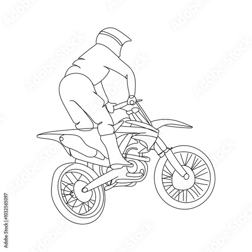 dessin en ligne continue d'un homme sur une moto cross, line art, vecteur