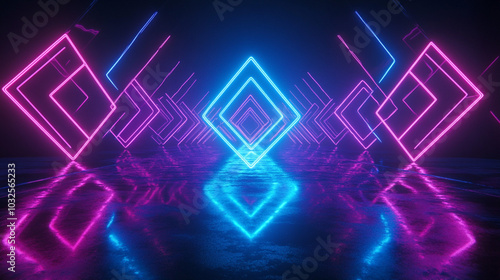 Futuristic Neon Lights Tunnel with Blue and Pink Glowing Shapes