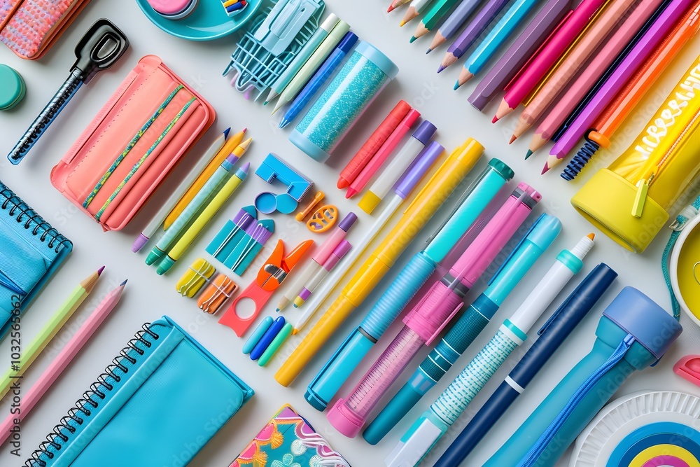 Colorful Collection of Stationery and Office Supplies Colorful Collection of Stationery and Office Supplies