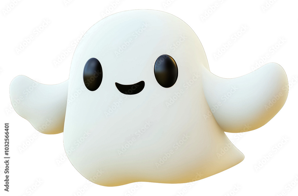 Cute cartoon ghost character with smiling face isolated on transparent background Cute cartoon ghost character with smiling face isolated on transparent background