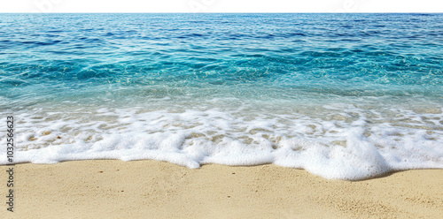 Gentle waves lapping on a sandy beach at sunrise isolated on transparent background