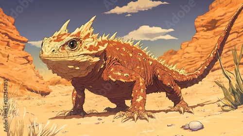 Spiky Desert Lizard in a Canyon.