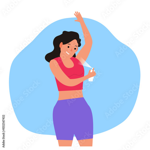 woman spraying  deodorant to armpit vector illustration