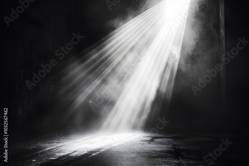 Ethereal Light Beams Piercing Through Darkness in a Mysterious Setting