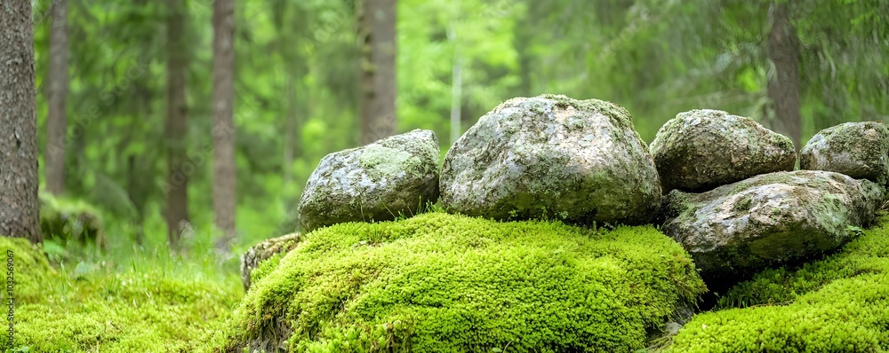 Mossy Rocks and Ancient Trees in a Deep Forest - Timeless Beauty of Natures Slow Growth and Decay Under the Weight of Time Mossy Rocks and Ancient Trees in a Deep Forest - Timeless Beauty of Natures Slow Growth and Decay Under the Weight of Time